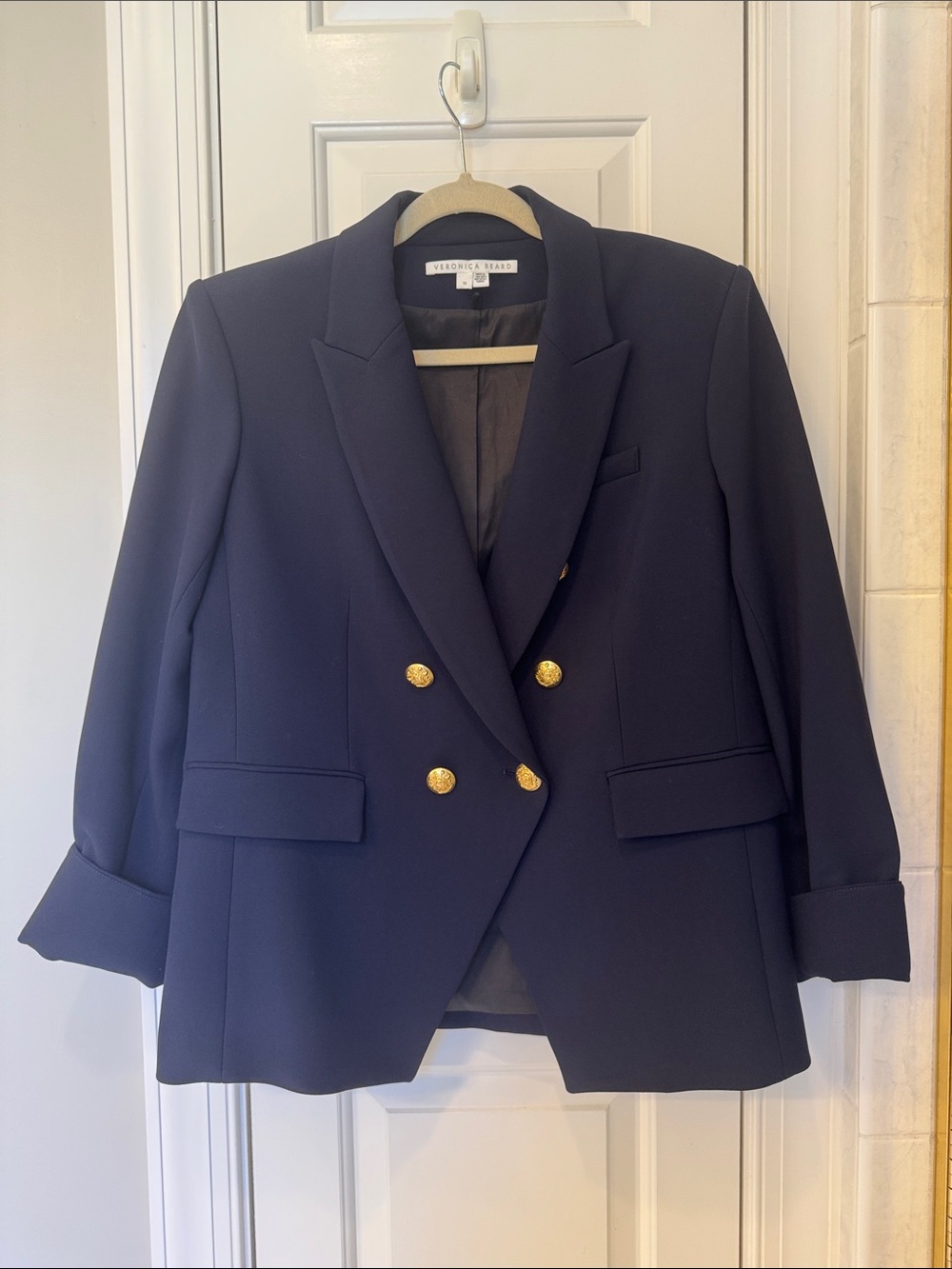 Veronica Beard Miller Dickey Jacket Navy Double-Breasted Blazer w Gold Buttons - Picture 2 of 9